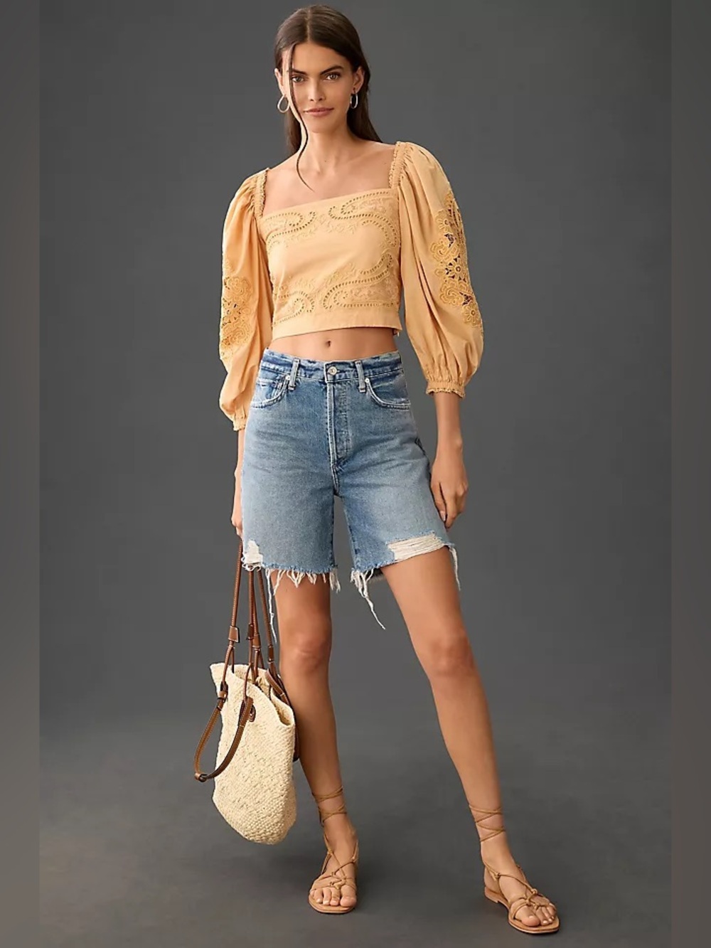 Citizens of Humanity Camilla Distressed High Rise Denim Long Shorts Size 29